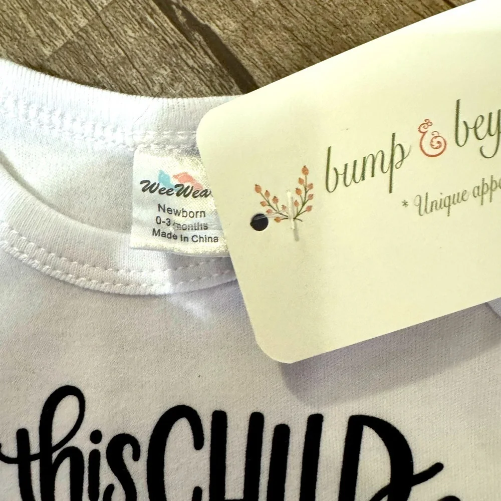 NWT White‎ Baby Onesie with Inspirational Print For this Child we Have Prayed